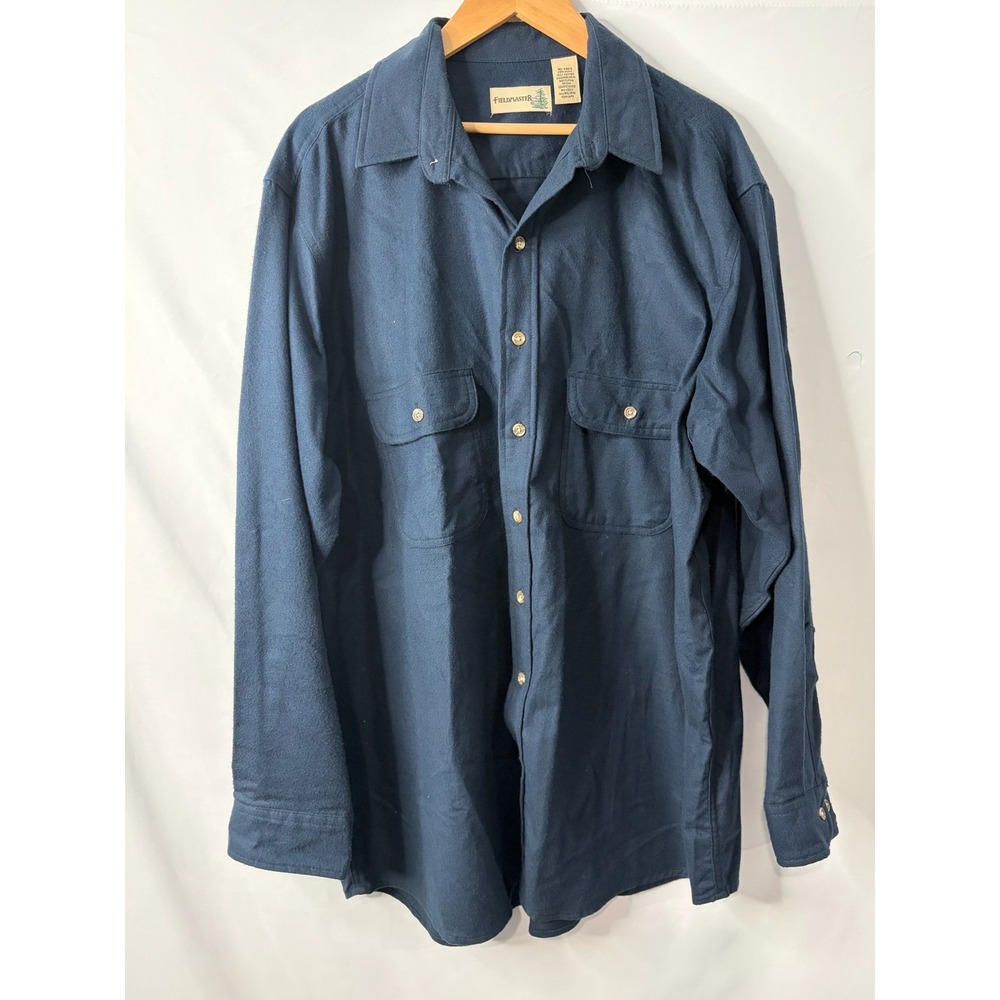 Fieldmaster Mens XL Tall Flannel Shirt Navy Button Down Heavyweight Workwear USA